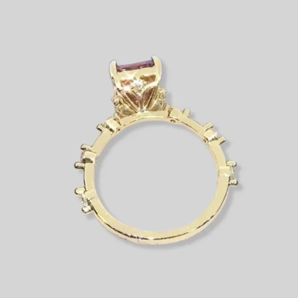 Princess Cut Pink CZ Ring Gold Plated Brass Size 6 - Picture 12 of 13